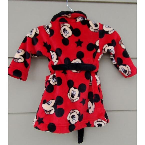 Disney Toddler Mickey Mouse Plush Robe size 2T Attached belt. Red Black - Picture 3 of 9